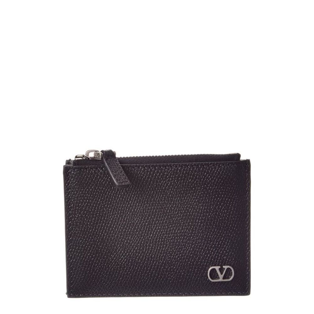 Valentino Vlogo Signature Leather Card Case, Black